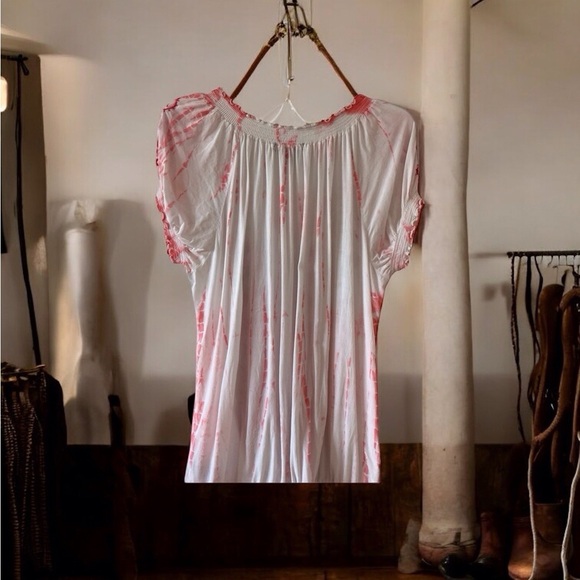 Boho White flowy top with red embroidery puffy sleeves lightweight coquette girl - Picture 4 of 6